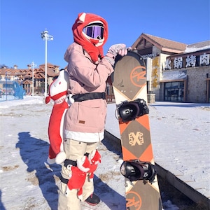 Red Fox Moving Ears Ski Mask Hood Balaclava Hat, Winter Outdoor Hoodie For Skateboard/ Snowboard/ Skiing/ Helmets, Halloween/ Christmas Gift