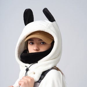 White Panda Moving Ears Ski /Snowbroad Mask Hood Balaclava, Winter Outdoor Hats For Skateboard/ Rock Climbing/ Riding/ Motorcycle Helmets