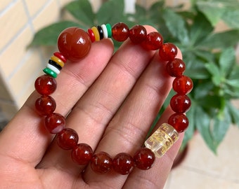 8mm Certified Natural Agate Nan hong Beads Bracelet Bangle Red Round Beaded Bead Lucky Bracelet For Women 手链串