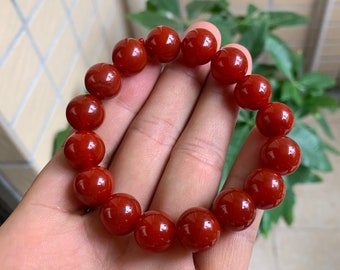 10mm 12mm Certified Natural Agate Nan hong Beads Bracelet Bangle Bright Red Round Beads Lucky Bracelet For Women Men 南红手串