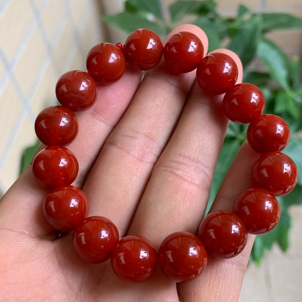 10mm 12mm Certified Natural Agate Nan hong Beads Bracelet Bangle Bright Red Round Beads Lucky Bracelet For Women Men 南红手串