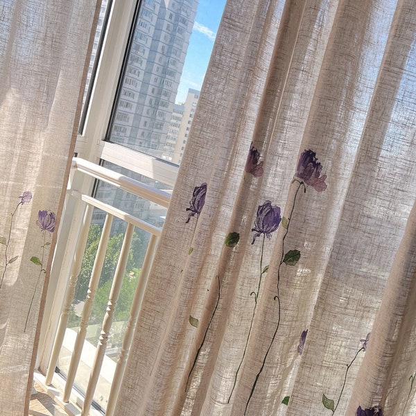 Farmhouse Embroidered Curtains, Living Room Floral Blackout Curtains, Customizable