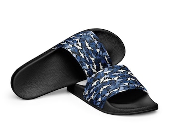 Shark Camo Printed Slide Sandals Women, Summer Footwear, Comfort Sandals, Barefoot Shoes, Designer Beach Wear, Shark Lover Gifts