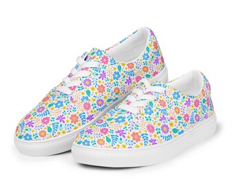 Colorful Flower Printed Men's Canvas Shoes, Low Top Lace-Up Comfy Shoes, Designer Aesthetic Slip-On Shoes, Men's Fashion, Gift for Him