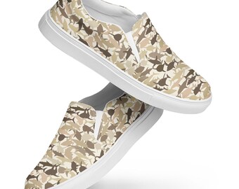 Shark Camo Slip-On Canvas Shoes For Men, Camouflage Canvas Sneakers Shoes, Comfortable Aesthetic Summer Shoes, Nautical Shoes, Gifts for Him