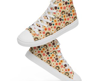 Trippy Hippie Good Vibes Printed Men's High-Top Canvas Shoes, Converse Style Lace-Up Comfy Shoes, Designer Aesthetic Shoes, Men's Fashion