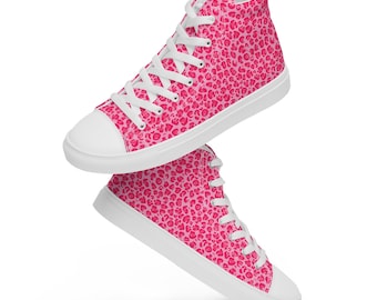 Cheetah Leopard Printed Canvas Shoes, High-Top Comfortable Shoes, Designer Lace-Up Converse Style Shoes for Men, Boho Sneakers, Gift for Him