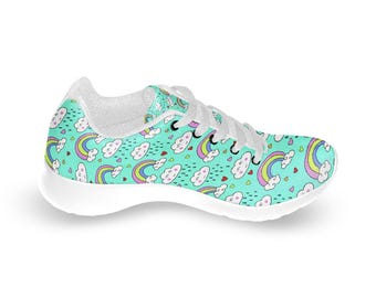 Pastel Rainbows Clouds Printed Kids Sneakers, Print Streetwear Fashion Comfy Shoes, Classic Playground Shoes, 14-26 Day Delivery