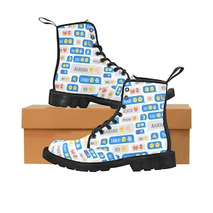 Emojis Emoticons Canvas Boots Women, Casual Lace-Up  Boots Shoes, Fashion Comfortable High Top Shoes, Aesthetic Hiking Boots, Combat Boots