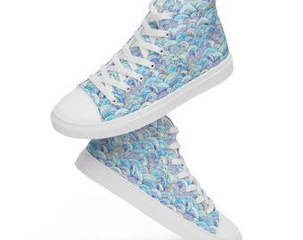 Dragons Printed Canvas Shoes Men, Summer Beach Shoes, High-Top Converse Style Canvas Sneakers Shoes, Dragon Lover Gift, Fashion Lace-Up Shoe