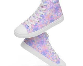 Pastel Tie Dye Printed Men's High-Top Sneakers, Swirl Twirl Lace-Up Converse Style Shoes, Trendy Cool Shoes, Tie Dye Lover Gift for Him