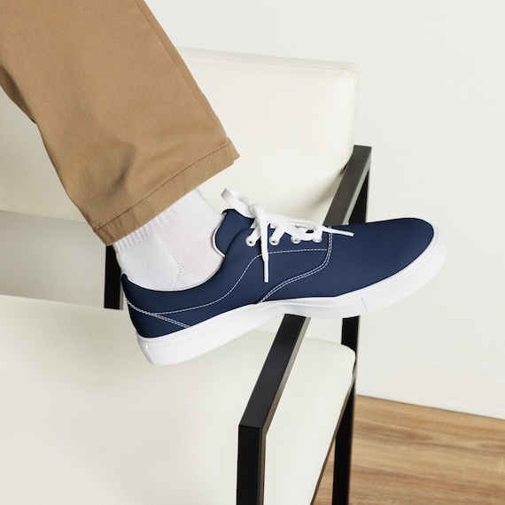 Solid Dark Navy Blue Canvas Shoes Mens, Casual Slip-on Shoes  display picture 3