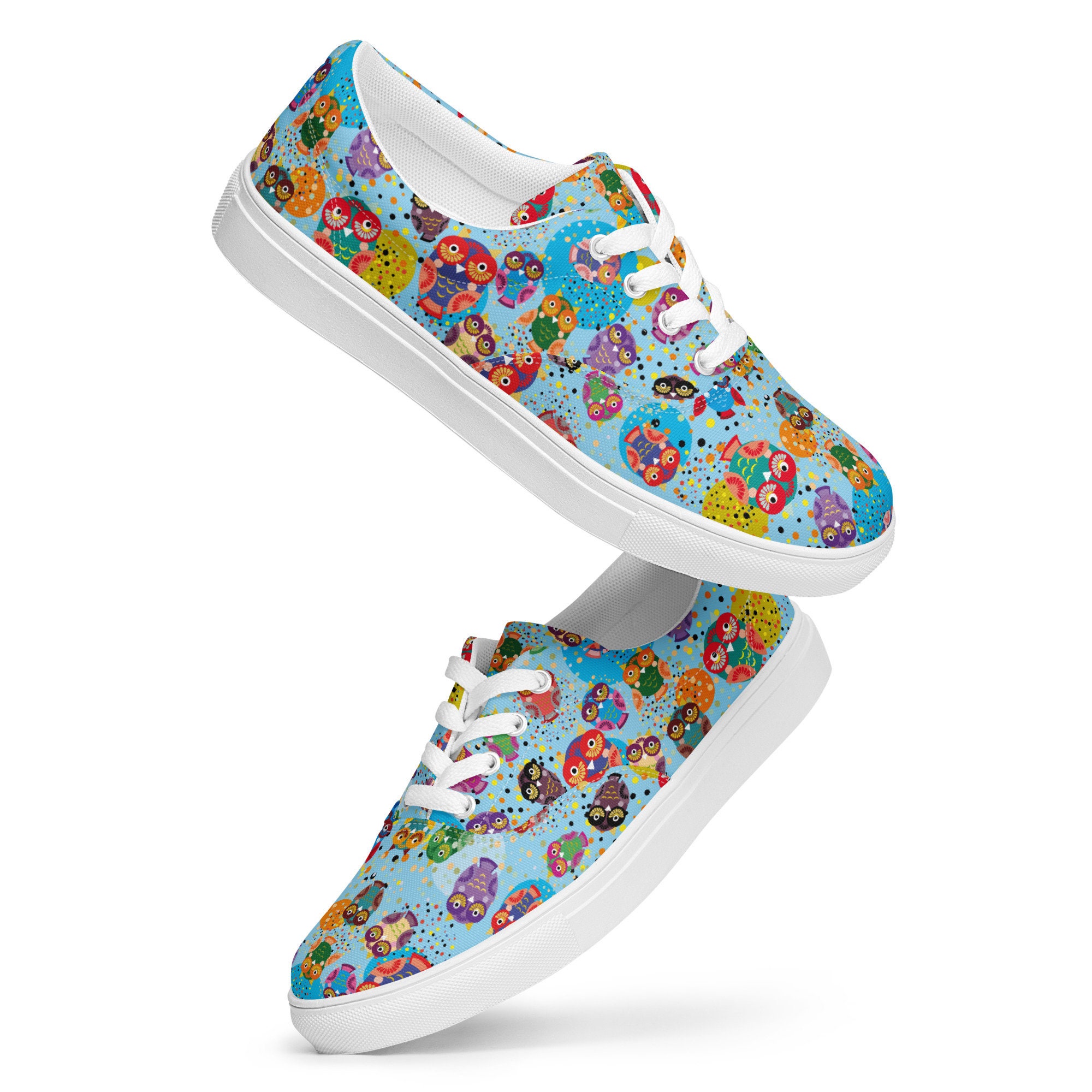 Owls Bird Lace-Up Canvas Shoes Women, Animal All Over Print Low-Top Sneakers, Women Fashion Comfortable Shoes, Owl Bird Lover Gift for Her