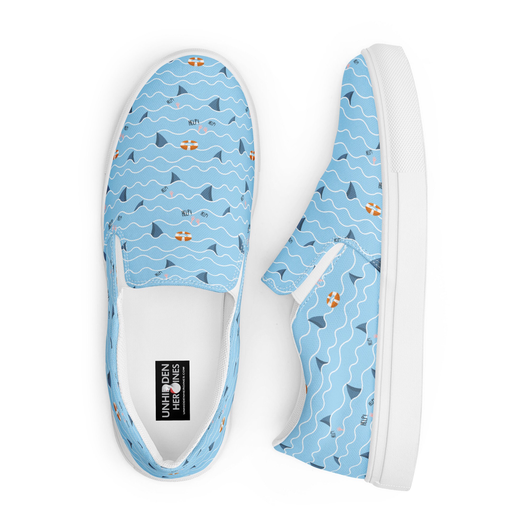 Shark Printed Mens Canvas Shoes, Ocean Beach Slip-on Shoes 