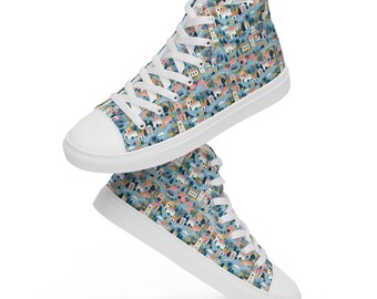 City Streets Printed High-Top Sneakers Women, Unique Colorful Lace-Up Converse Style Sneakers, Gift for Her, Comfy Everyday Streetwear Shoes
