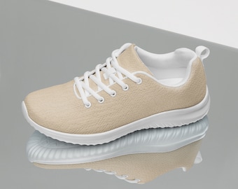Solid Beige Tan Women's Athletic Shoes, Stylish Workout Shoes, Soft Cushy Breathable Gym Shoes, Lace-Up Fashion Sneakers, Gift for Her