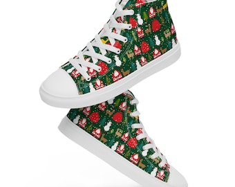 Men's Christmas Sneakers, Santa Claus Reindeer High-Top Sneakers, Festive holiday Sneakers Shoes, Lace-Up Converse Sneakers, Christmas Gift