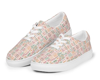 Tribal Artwork Printed Lace-Up Canvas Shoes Men's, All over Print Low Top Sneakers, Men’s Fashion Comfortable Shoes, Unique Streetwear Shoes