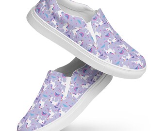 Rainbow Unicorn Printed Mens Canvas Shoes, Aesthetic Fairy Tale Streetwear Canvas Sneakers Shoes, Fashion Slip-On Shoes, Unicorn Lover Gift