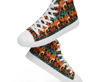 Miami Beach Sunset Printed High-Top Sneakers Women, Unique Lace-Up Converse Style Sneakers, Gifts for Her, Comfy Everyday Streetwear Shoes