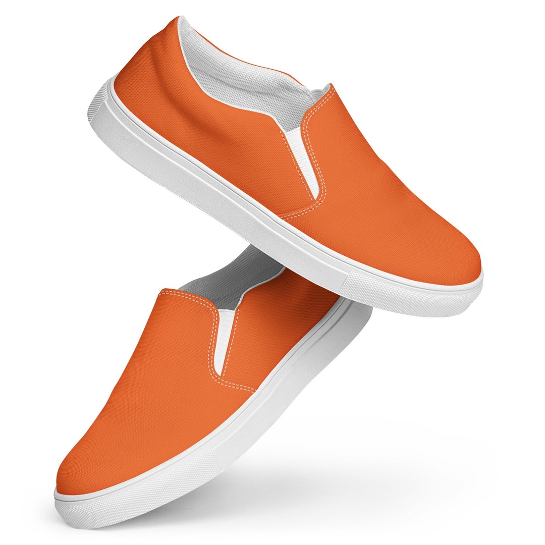 Solid Orange Printed Men's Canvas Shoes, Comfy Slip-on Shoes