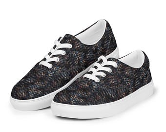 Dragon Scales Printed Canvas Shoes Mes, Summer Beach Shoes, Lace-Up Low Top Canvas Sneakers Shoes, Dragon Lover Gift, Fashion Lace-Up Shoes