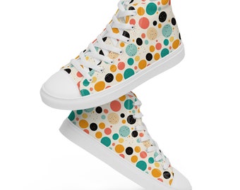 Polka Dot Printed Women's High-Top Sneakers, Lace-Up Converse Sneakers, Stylish Canvas Shoes, Trendy Fashion Sneakers, Gifts for Her