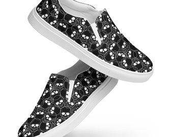Gothic Skulls Canvas Shoes Women, Goth Style Streetwear Slip-On Shoes, Skull Print Sneakers, Autumn Winter Spooky Shoes, Halloween Gifts