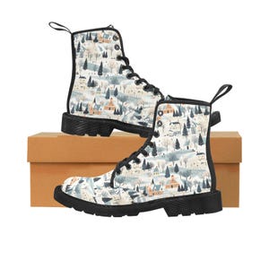 Winter Wonderland Canvas Boots Women, Casual Lace-Up Boots Shoes, Fashion Comfortable High Top Shoes, Aesthetic Hiking Boots, Combat Boots