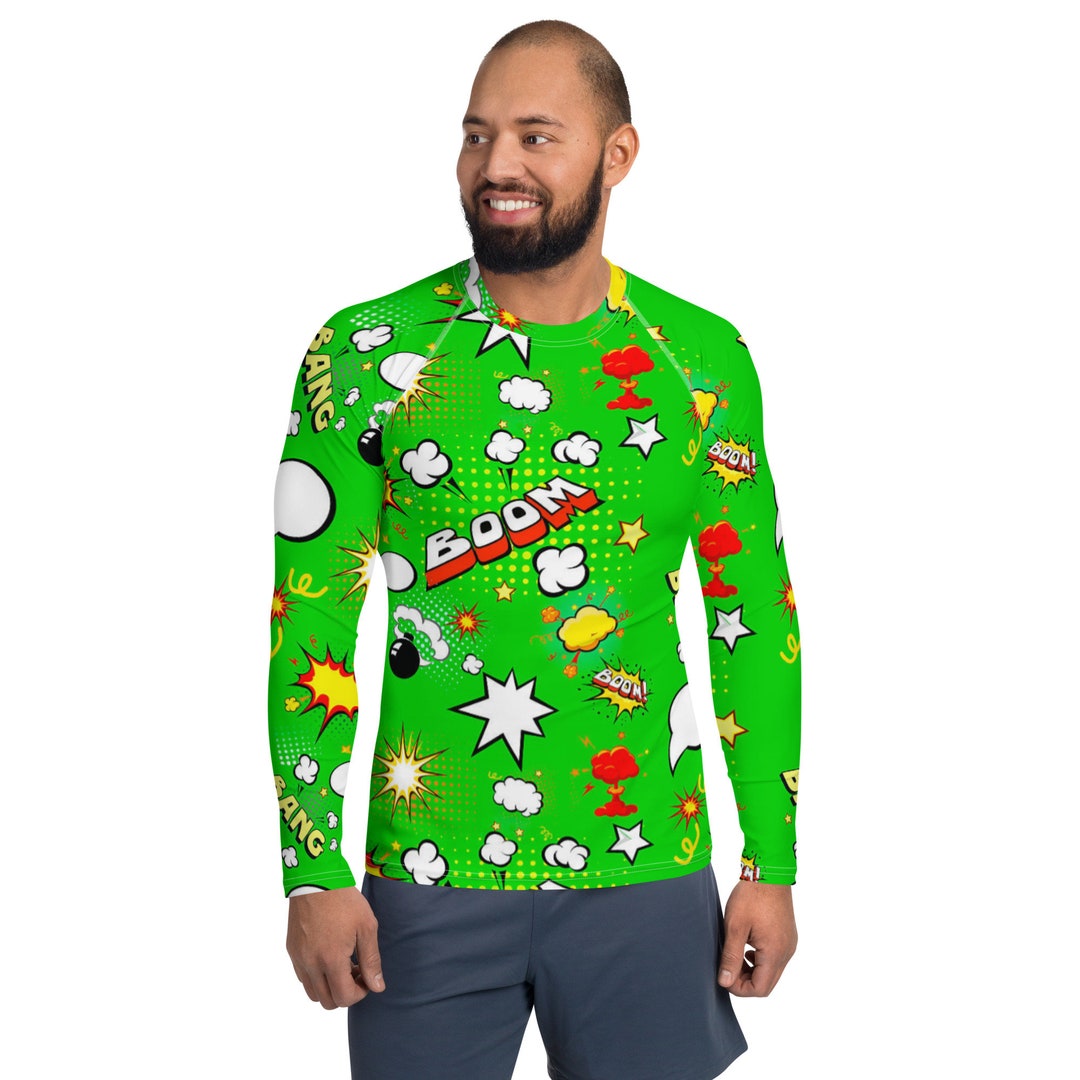 Manga Comic Books Printed Rash Guard, Superhero Yoga Workout Fitness