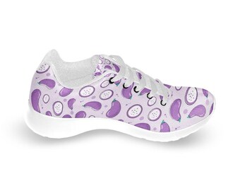 Eggplants Food Printed Kids Sneakers, Stylish Foodie Shoes, Lightweight Breathable Everyday Wear Shoes,  14-26 Day Delivery