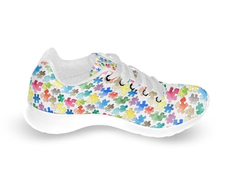Jigsaw Puzzle Pieces Kids Sneakers, Unique Print Streetwear Fashion Comfy Shoes, Classic Playground Shoes, 14-26 Day Delivery