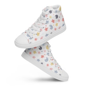 Moon Stars Celestial Printed Womens High Top Sneakers, Universe Galaxy Lace Up Converse Sneakers, Trendy Fashion Sneakers, Canvas Shoe, Gift