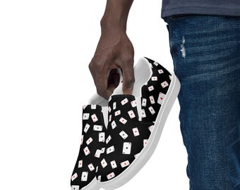 Poker Cards Printed Mens Canvas Shoes, Casino Theme Comfy Slip-On Shoes, Designer Sneaker Shoes, Fashion Summer Travel Shoes For Him