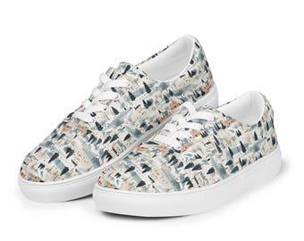 Snowy Winterscapes Printed Lace-Up Canvas Shoes Mens, All over Print Low Top Sneakers, Men’s Fashion Comfortable Shoes, Streetwear Shoes