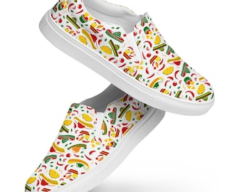 Cinco de Mayo Canvas Shoes Mens, Fiesta Theme AOP Streetwear Slip-On Shoes, Lightweight Fashion Low-Top Shoes, Designer Canvas Sneakers Shoe