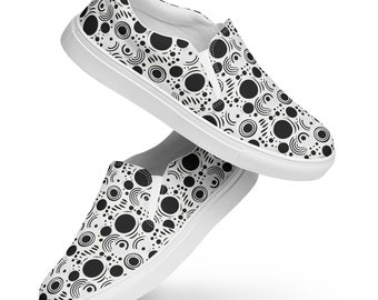 Polka Dotted Canvas Shoes Women, Aesthetic AOP Slip-On Shoes, Polka Dots Footwear, Cool Designer Shoes, Fashionable Streetwear Shoes for Her