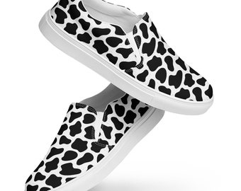 Cow Spots Slip-On Canvas Shoes for Women, Cowgirl Comfy Canvas Sneaker, Designer Low-Top Shoes, Moo Fashion Comfortable Shoes, Gifts for Her