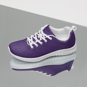 Solid Purple Women&#39;s Athletic Shoes, Colorful Stylish Workout Shoes, Soft Cushy Breathable Gym Shoes, Lace-Up Fashion Sneakers, Gift for Her