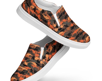 Shark Camo Slip-On Canvas Shoes For Men, Camouflage Canvas Sneakers Shoes, Comfortable Aesthetic Summer Shoes, Nautical Shoes, Gifts for Him