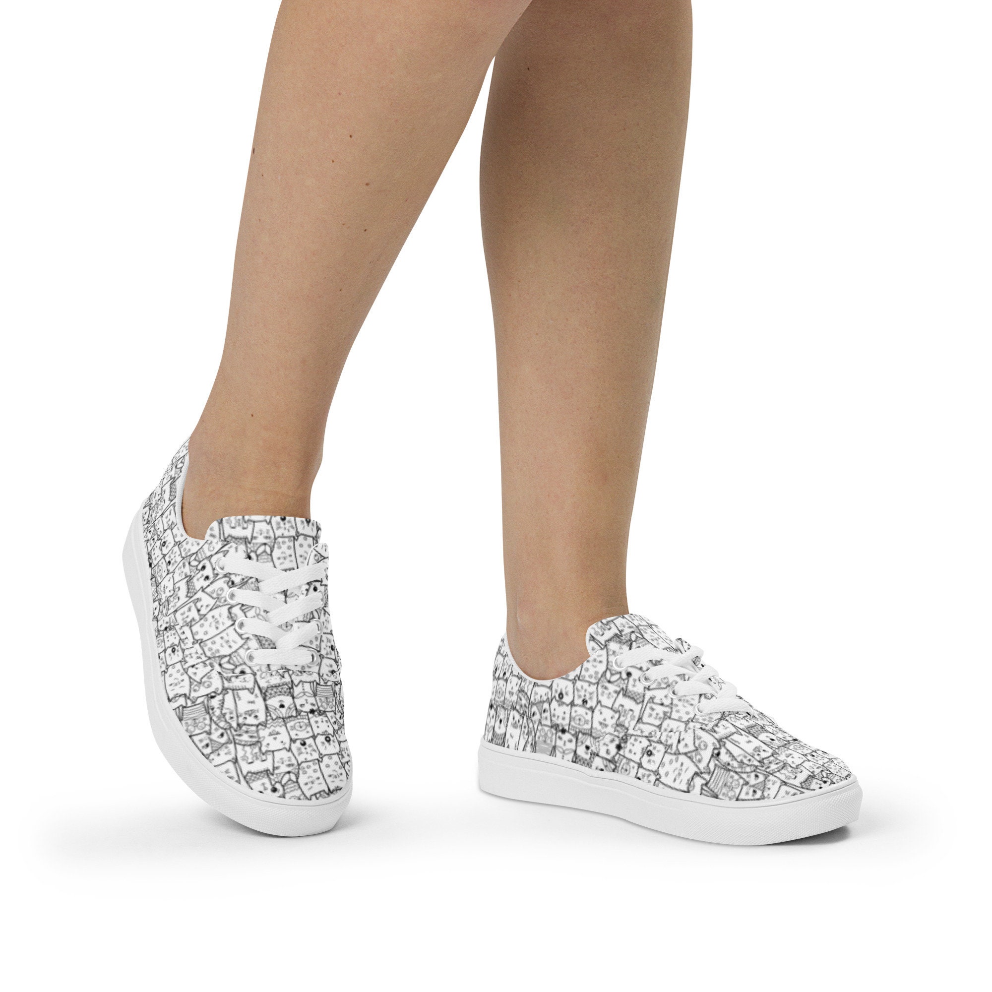Cute Black Cat Print Canvas Shoes