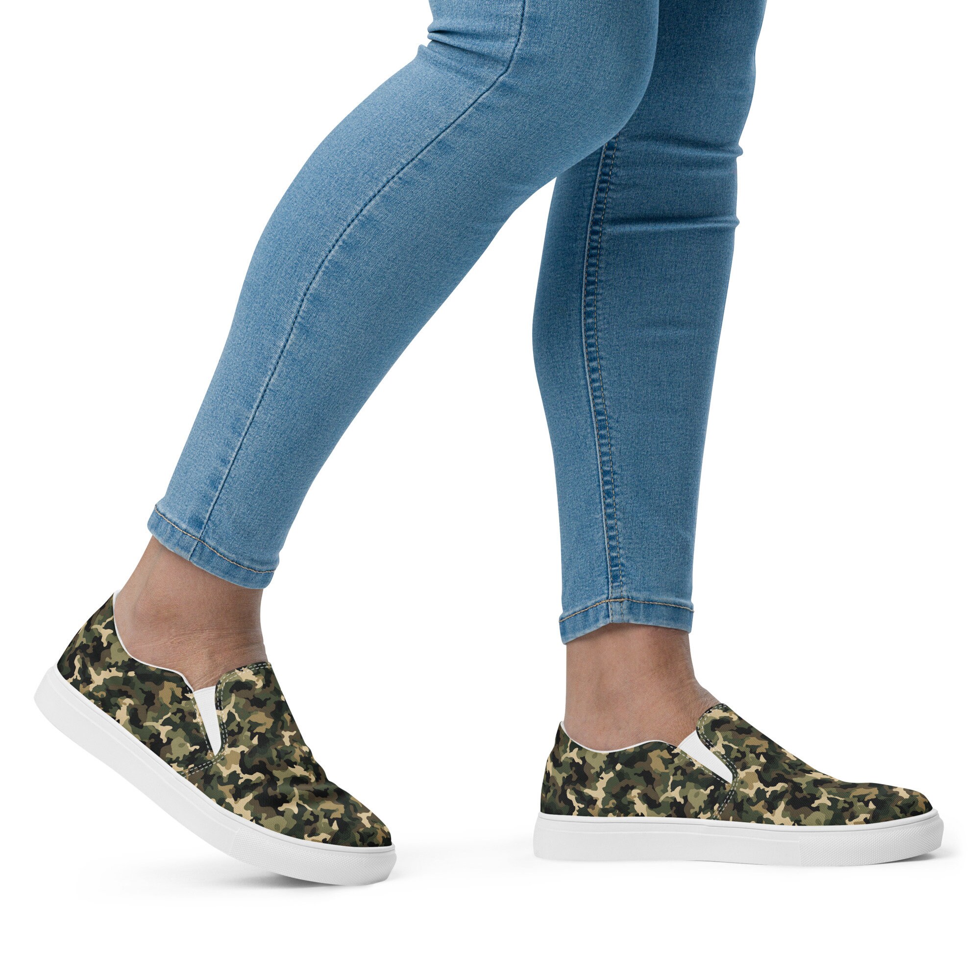 Camouflage Slip-On Sneakers in Olive Green and Black Camo,sz9.5mens,womens Sz11 Camo Printed Canvas Shoes Women, Casual Camouflaged Slip-on  main image 2
