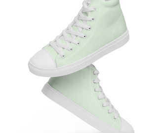 Solid Pastel Green Printed High-Top Sneakers Women, Lace-Up Converse Style Sneaker Shoes, Trendy Stylish Comfy Everyday Streetwear Shoes