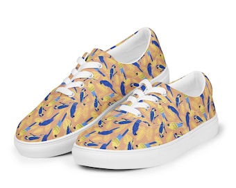 Parrots Bird Printed Canvas Shoes Men's, Summer Beach Lace-Up Shoes, Comfortable Streetwear Canvas Sneakers, Parrot Lover Gift for Him
