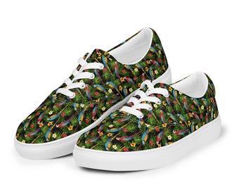 Parrots Bird Canvas Shoes Men, Casual Lace-Up Shoes, Fashion Comfortable Low-Top Canvas Sneakers Shoes, Birthday Gift for Him, Parrots Lover