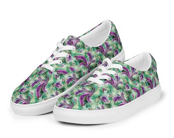 Peacock Feathers Printed Canvas Shoes Mens, Summer Beach Lace-Up Shoes, Comfortable Streetwear Canvas Sneakers, Peacock Lover Gift for Him