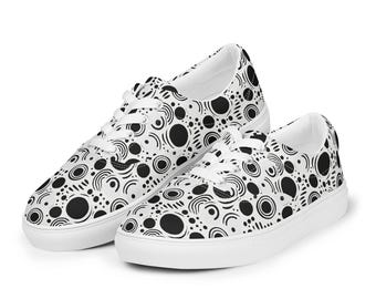 Polka Dots Printed Men's Canvas Shoes, Casual Lace-Up Slip-On Shoes, Fashion Comfy Aesthetic Low Top Canvas Sneakers Shoes, Gifts for Him