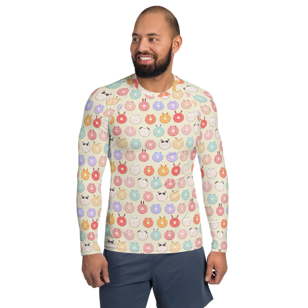 Donut Animals Food Printed Rash Guard Men, Swim Surf Shirt, Long Sleeve ...