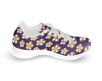 Smiling Daisy Flower Kids Sneakers, Floral Print Comfy Fashion Shoes, Cool Durable Sneakers for Active Kids, 14-26 Day Delivery