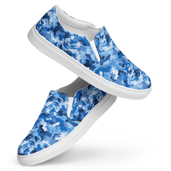 Camouflage Mens Canvas Shoes, Blue Camo Low-top Canvas  display picture 1